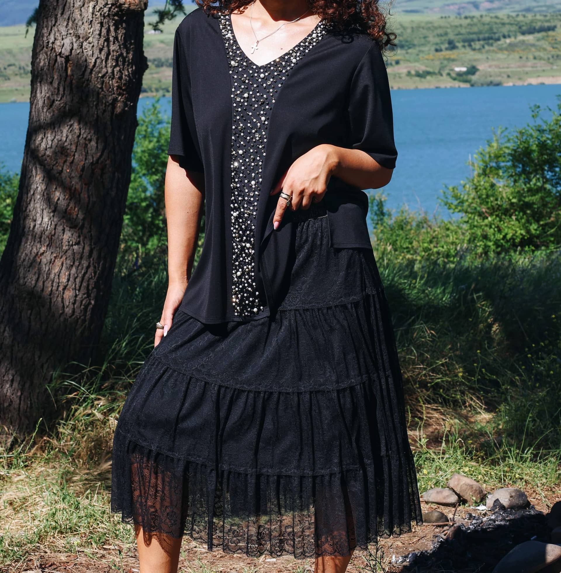 Midnight Lace Tired Skirt