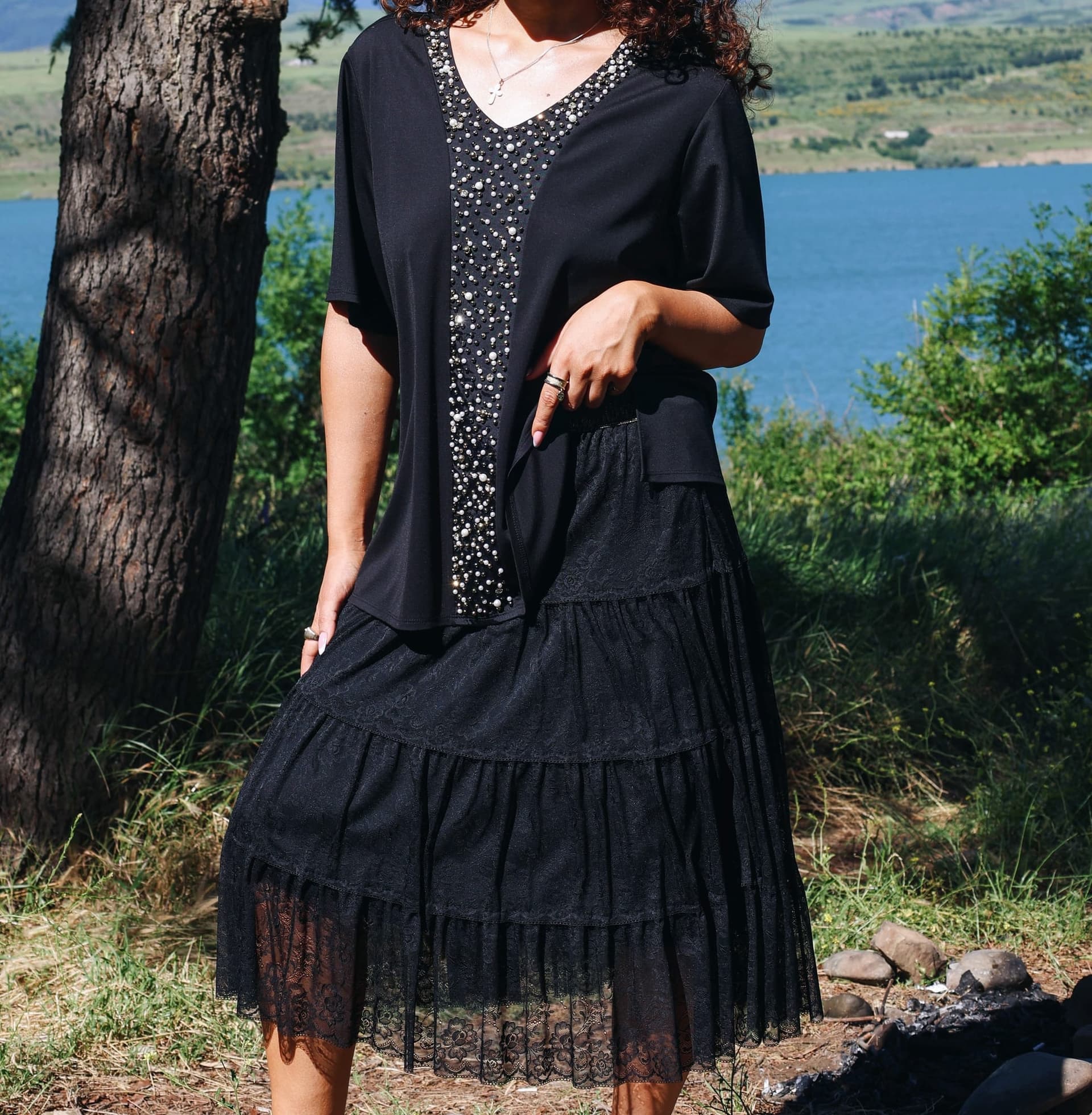Midnight Lace Tired Skirt 1