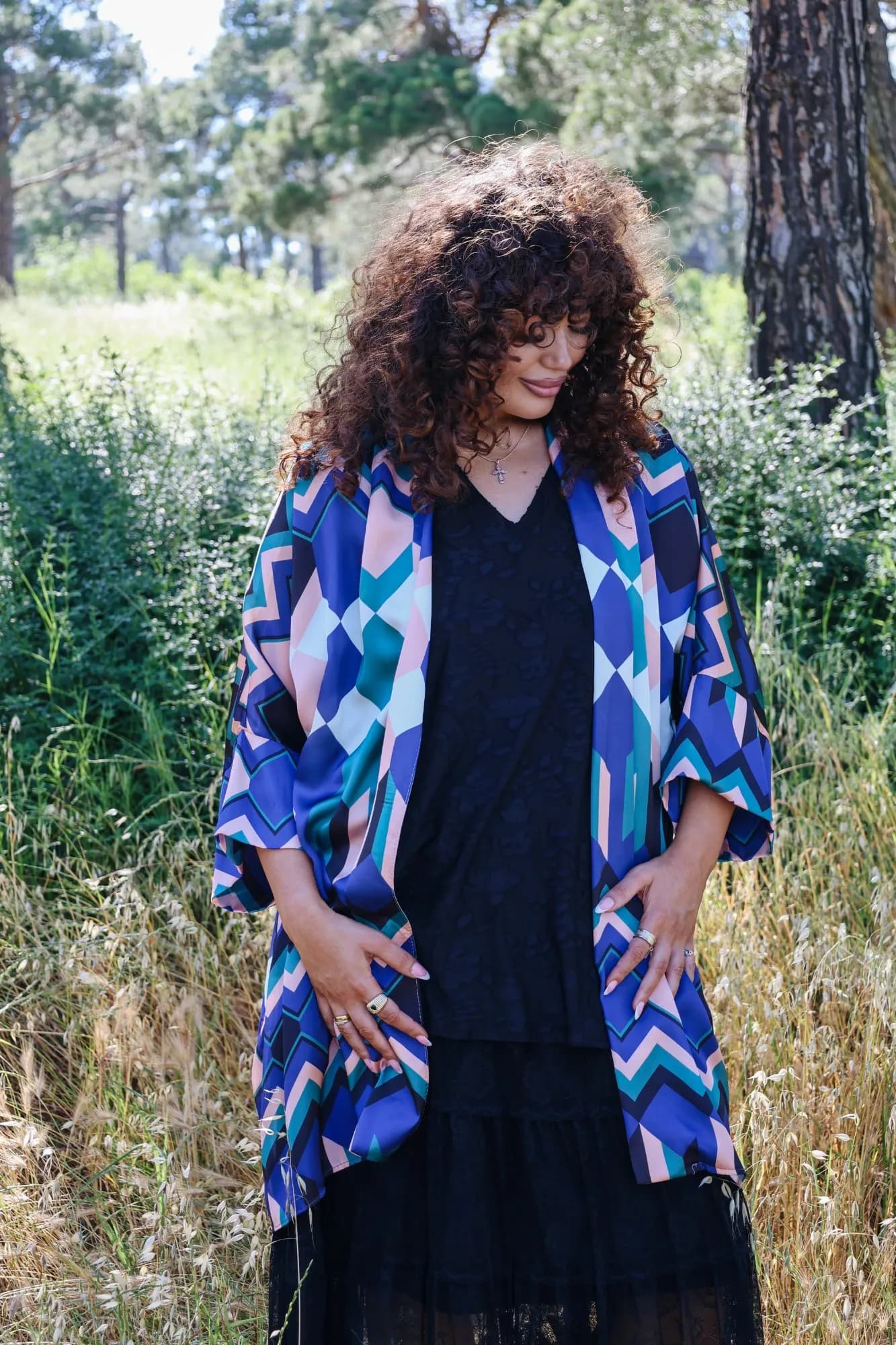 Geometric Print Kimono Cover-Up 1