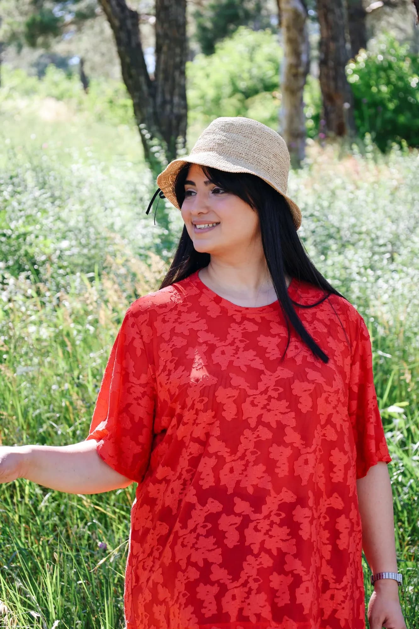 Red Floral Textured Blouses 2