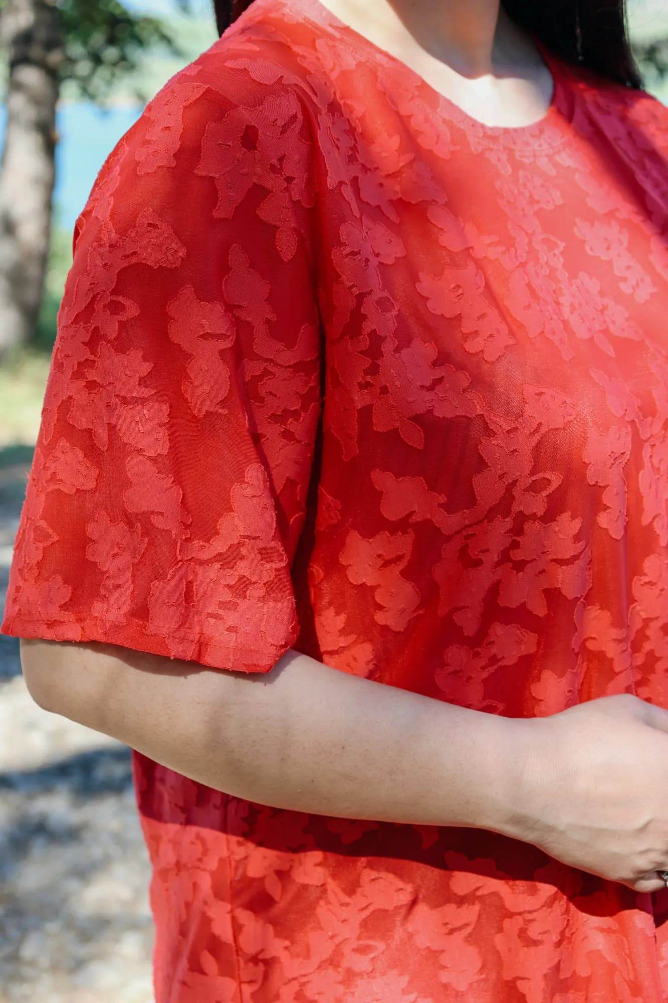 Red Floral Textured Blouses 3